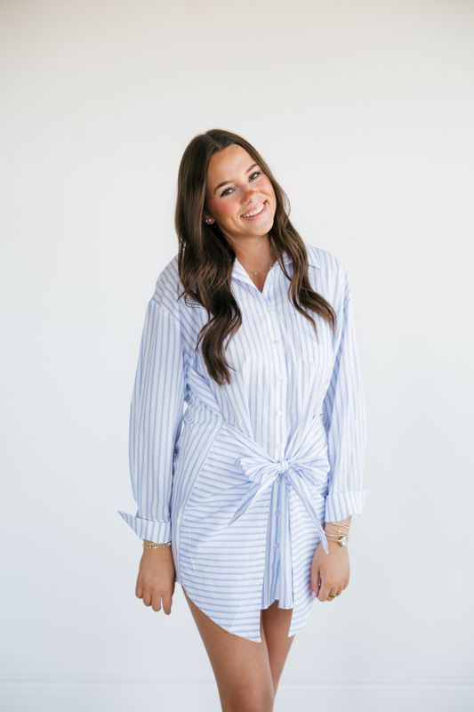 Striped Long Sleeve Wrap Dress