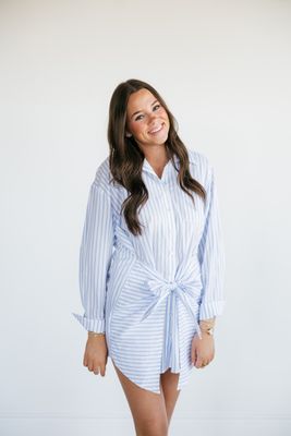 Striped Long Sleeve Wrap Dress