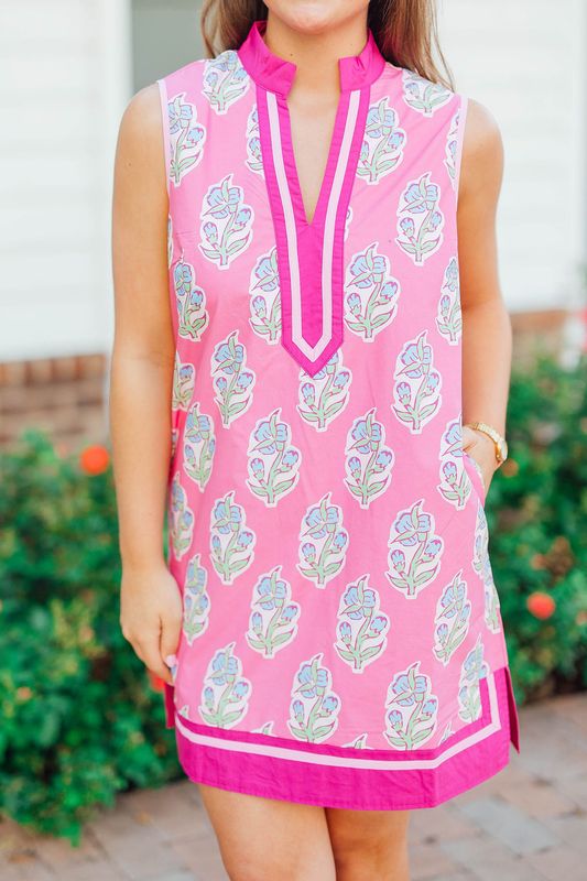 Sleeveless Contrast Border Floral Mini Dress