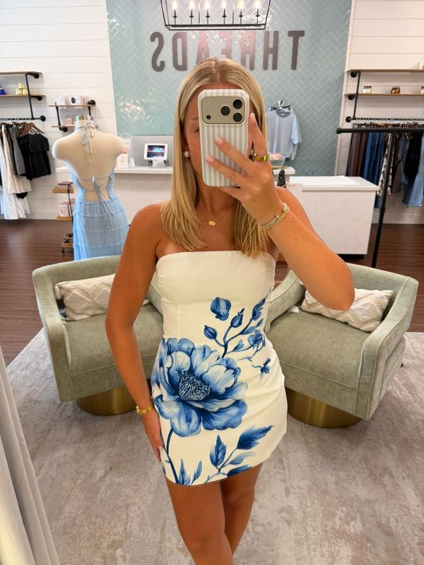 Strapless Floral Mini A-Line Dress