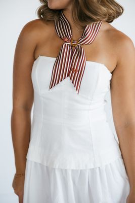 Strapless Linen Eyelet Hem Midi
