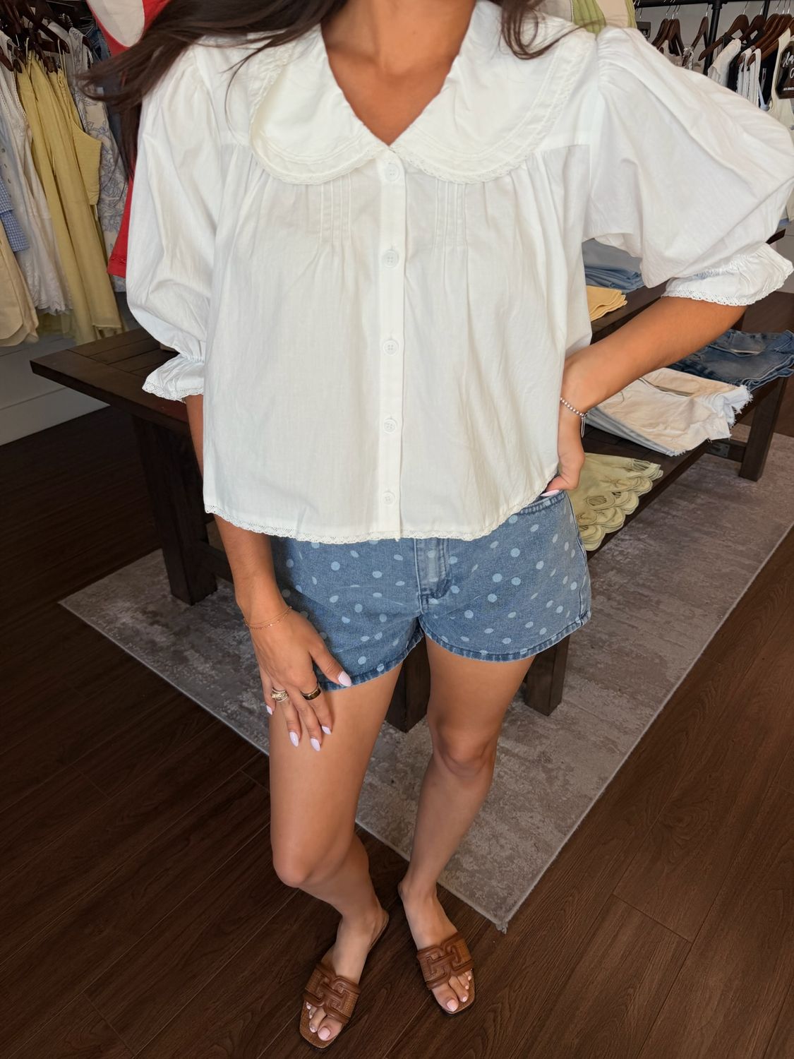 High Waisted Polka Dot Denim Shorts