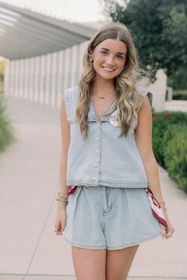 Denim Sailor Collared Top