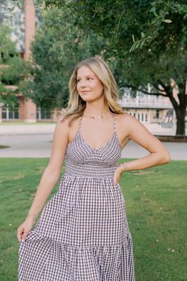 Gingham Tiered Smocked Bodice Maxi Dress