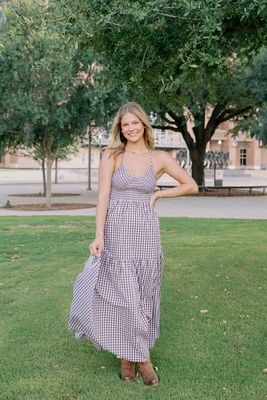 Gingham Tiered Smocked Bodice Maxi Dress