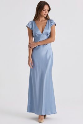 Cap Sleeve V-Neck Satin Midi Dress