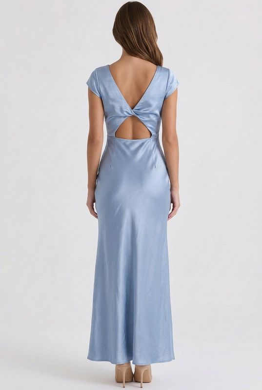 Cap Sleeve V-Neck Satin Midi Dress