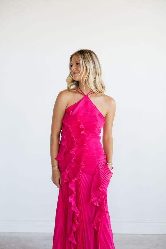 Cecilia Blue Ruched Chiffon Midi Dress