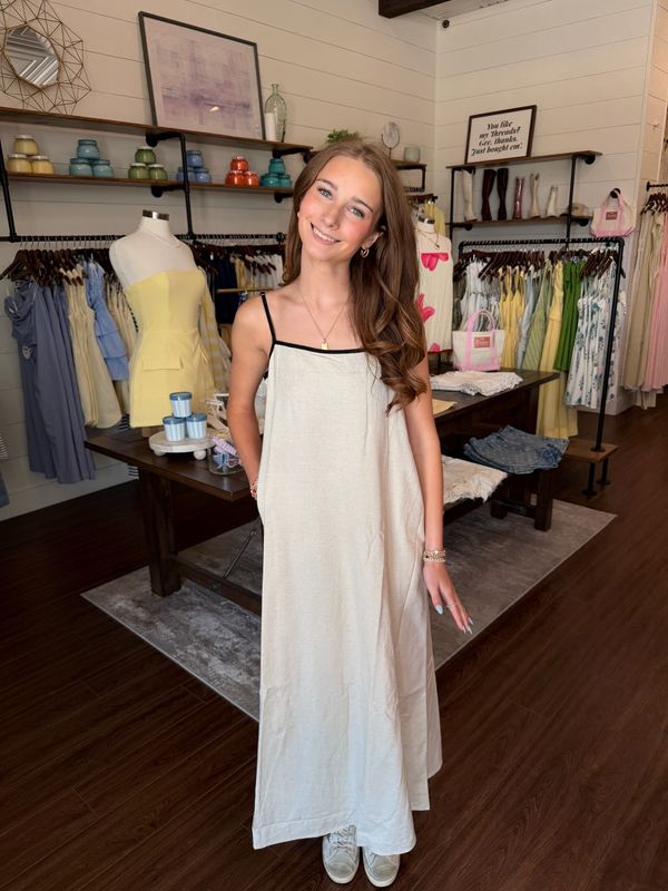 Linen Contrast Trim Maxi Dress