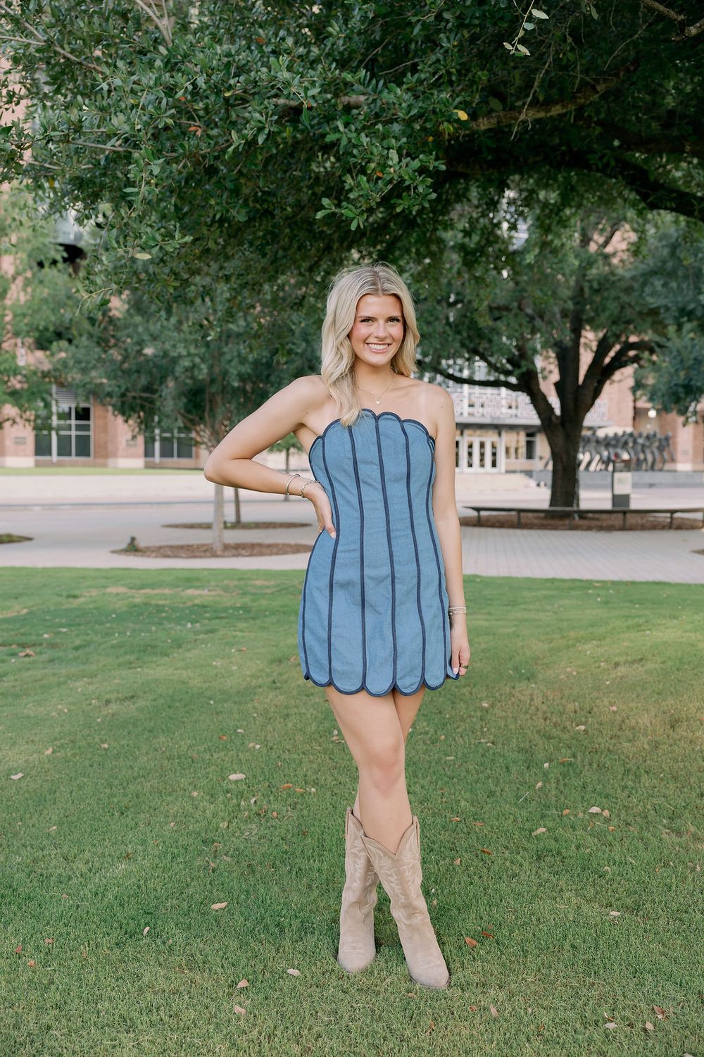 Strapless Scalloped Panel Dress