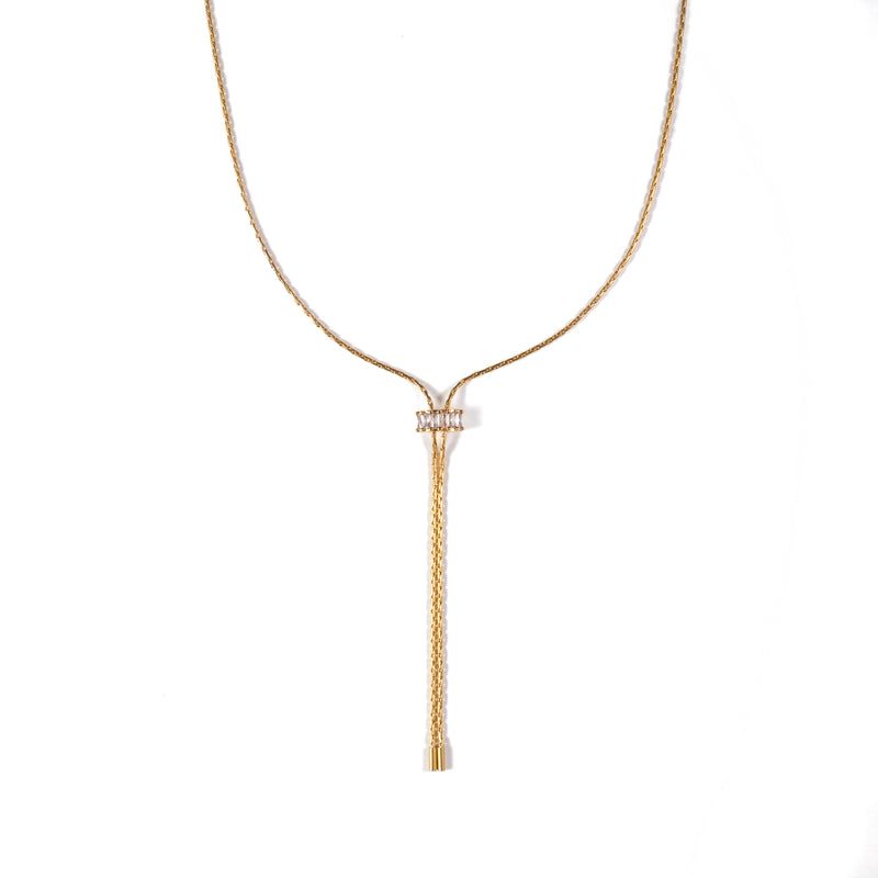 18k Baguette Lariat Necklace