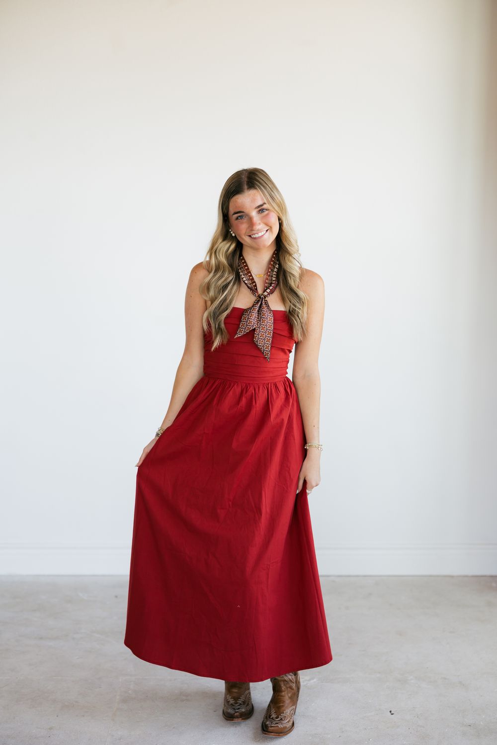 Ruched Strappy Back Midi Dress