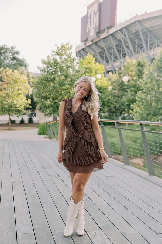 Ruffle V Cut Mini Dress