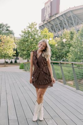 Ruffle V Cut Mini Dress