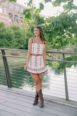 Linen Embroidered Tank &amp; Ruffle Skirt Set