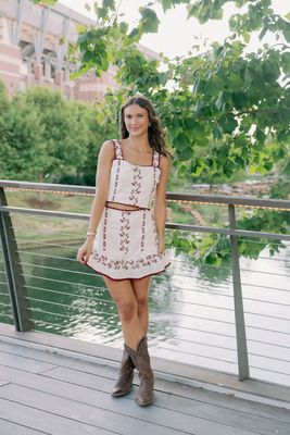 Linen Embroidered Tank &amp; Ruffle Skirt Set