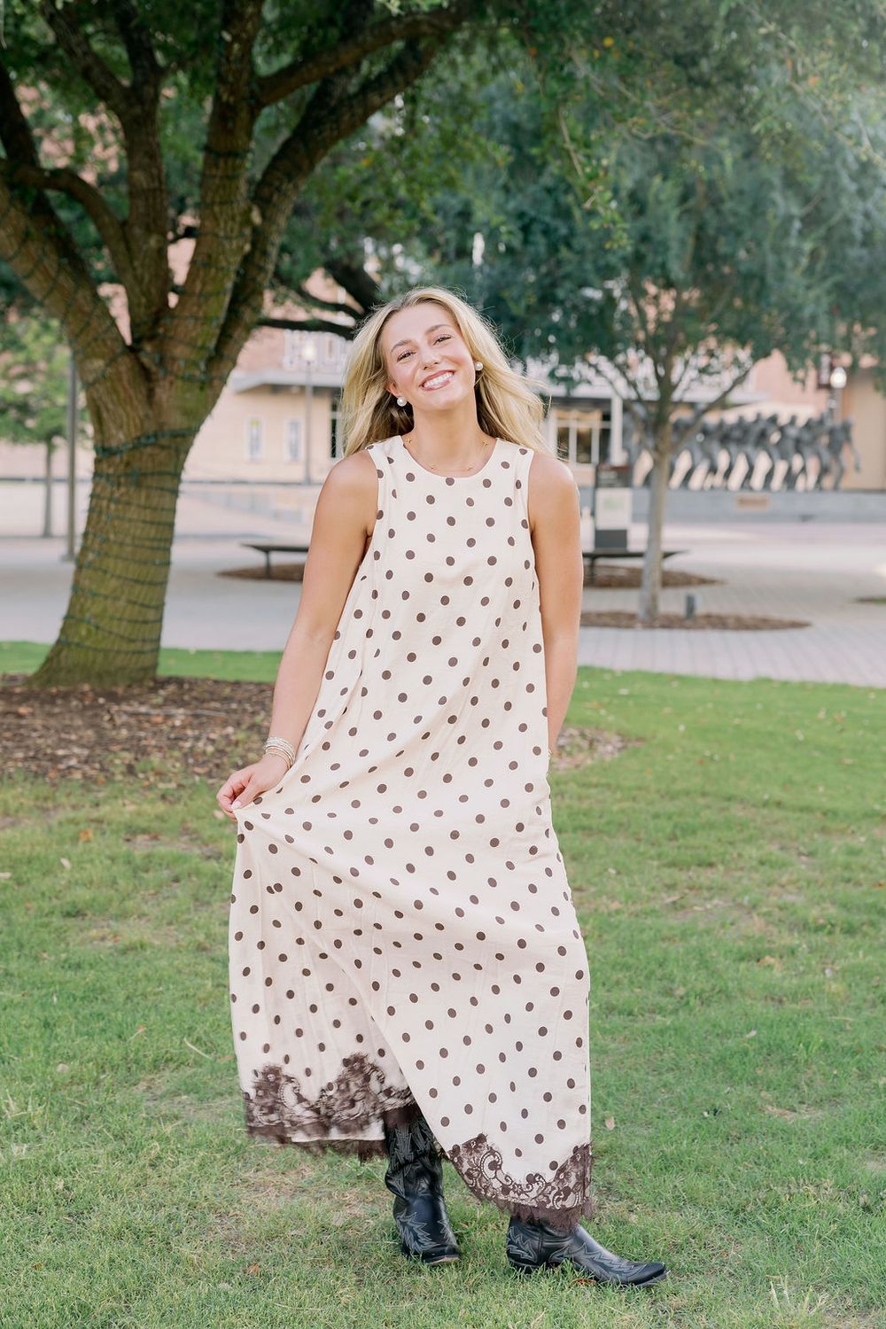 Polka Dot Lace Trim Midi Dress