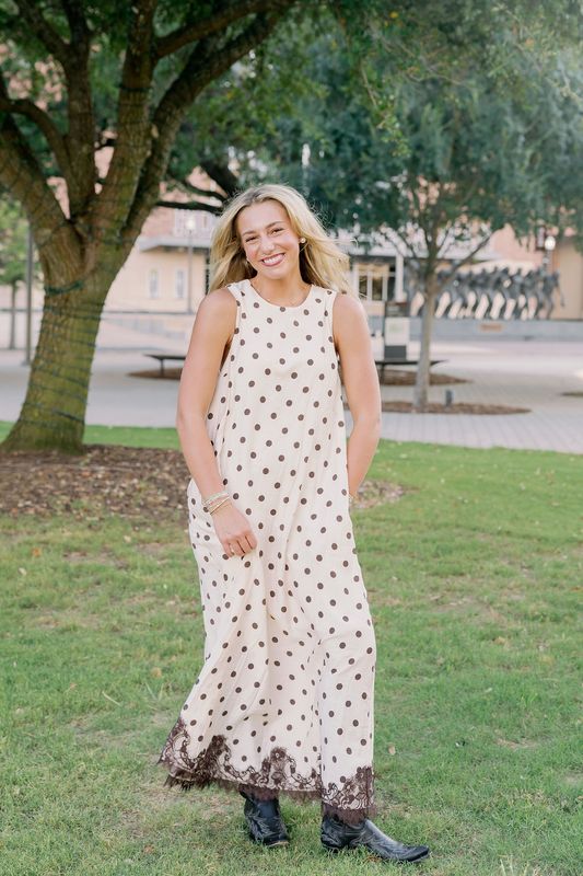 Polka Dot Lace Trim Midi Dress
