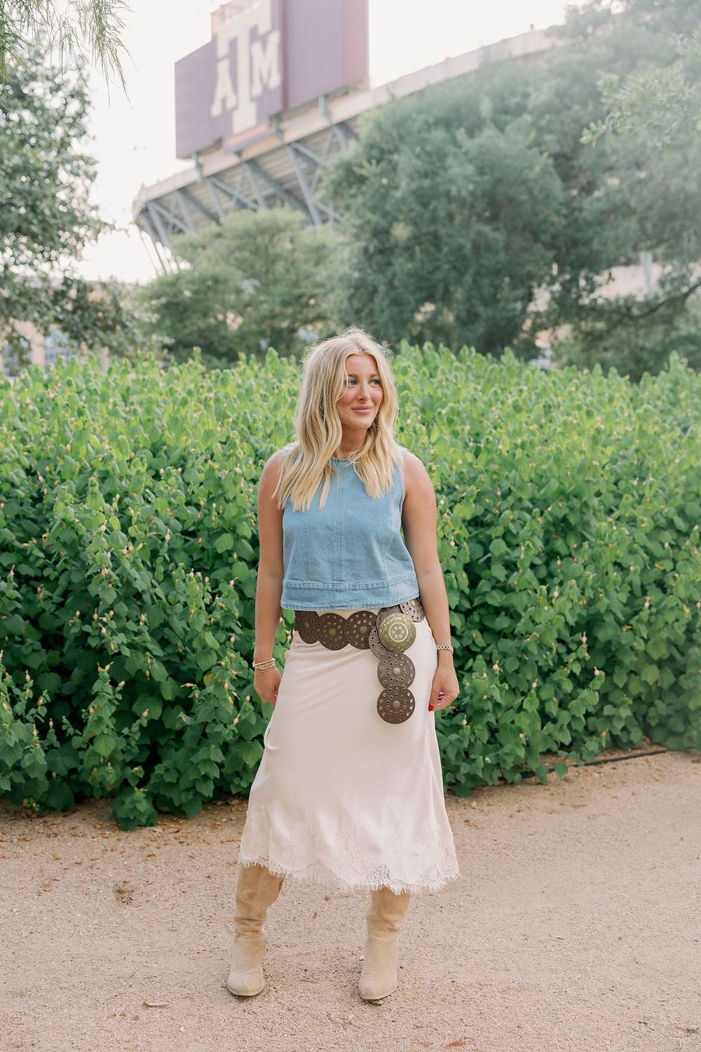 Satin Lace Trim Midi Skirt