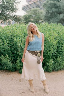 Satin Lace Trim Midi Skirt