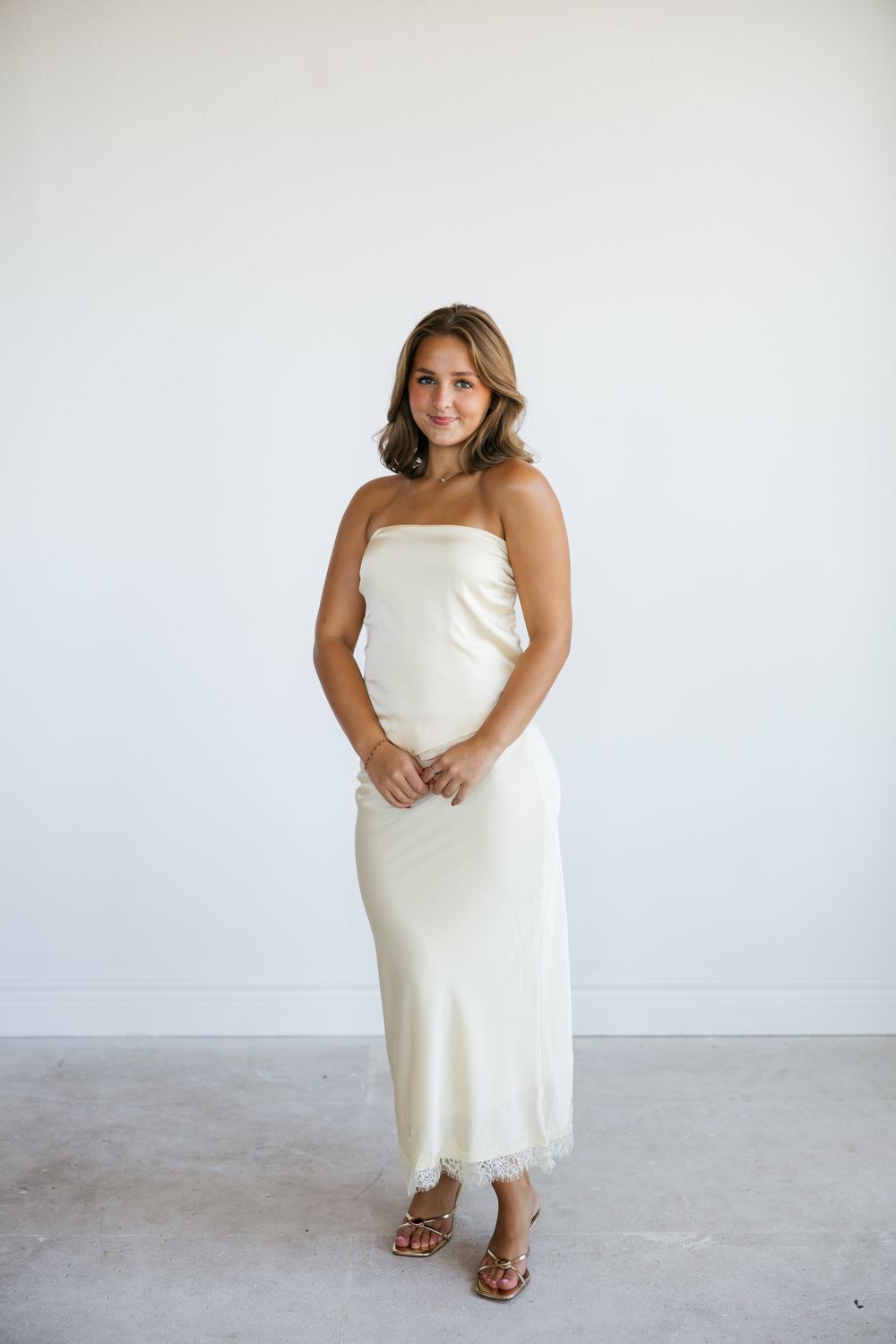 Satin Midi Lace Detail Skirt