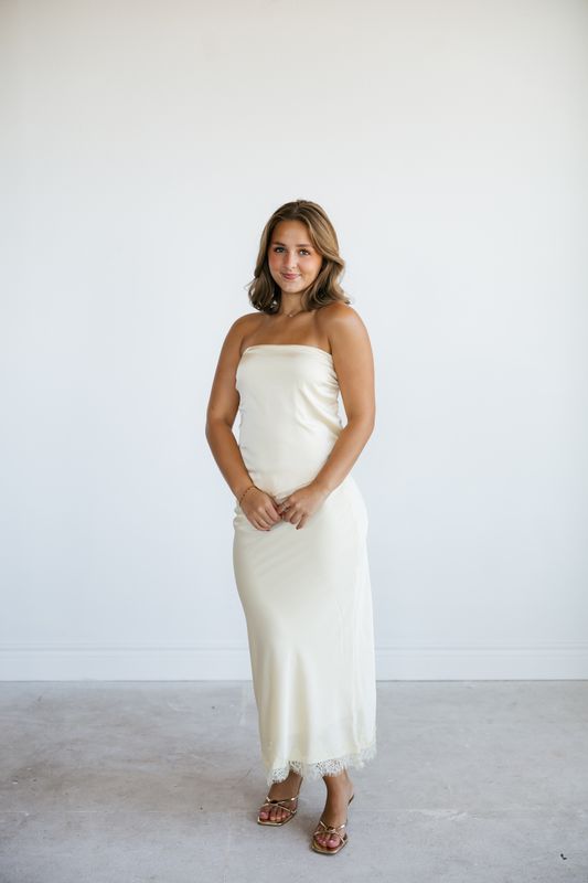 Satin Midi Lace Detail Skirt
