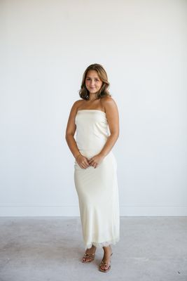 Satin Midi Lace Detail Skirt