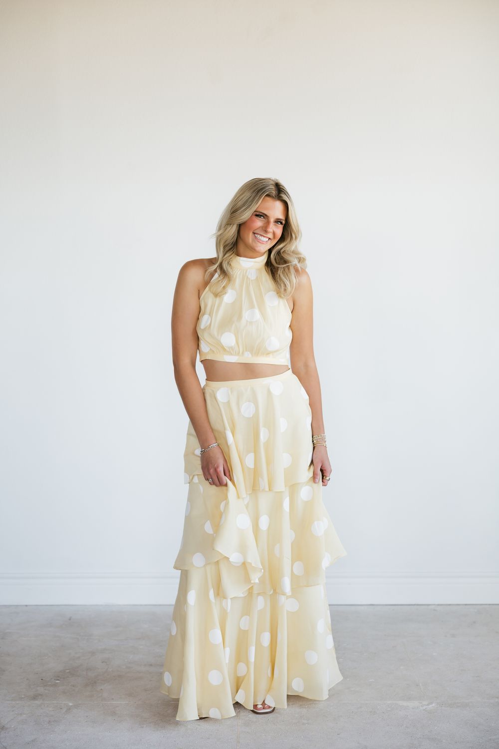 Polka Dot Halter Neck Top &amp; Maxi Skirt Set