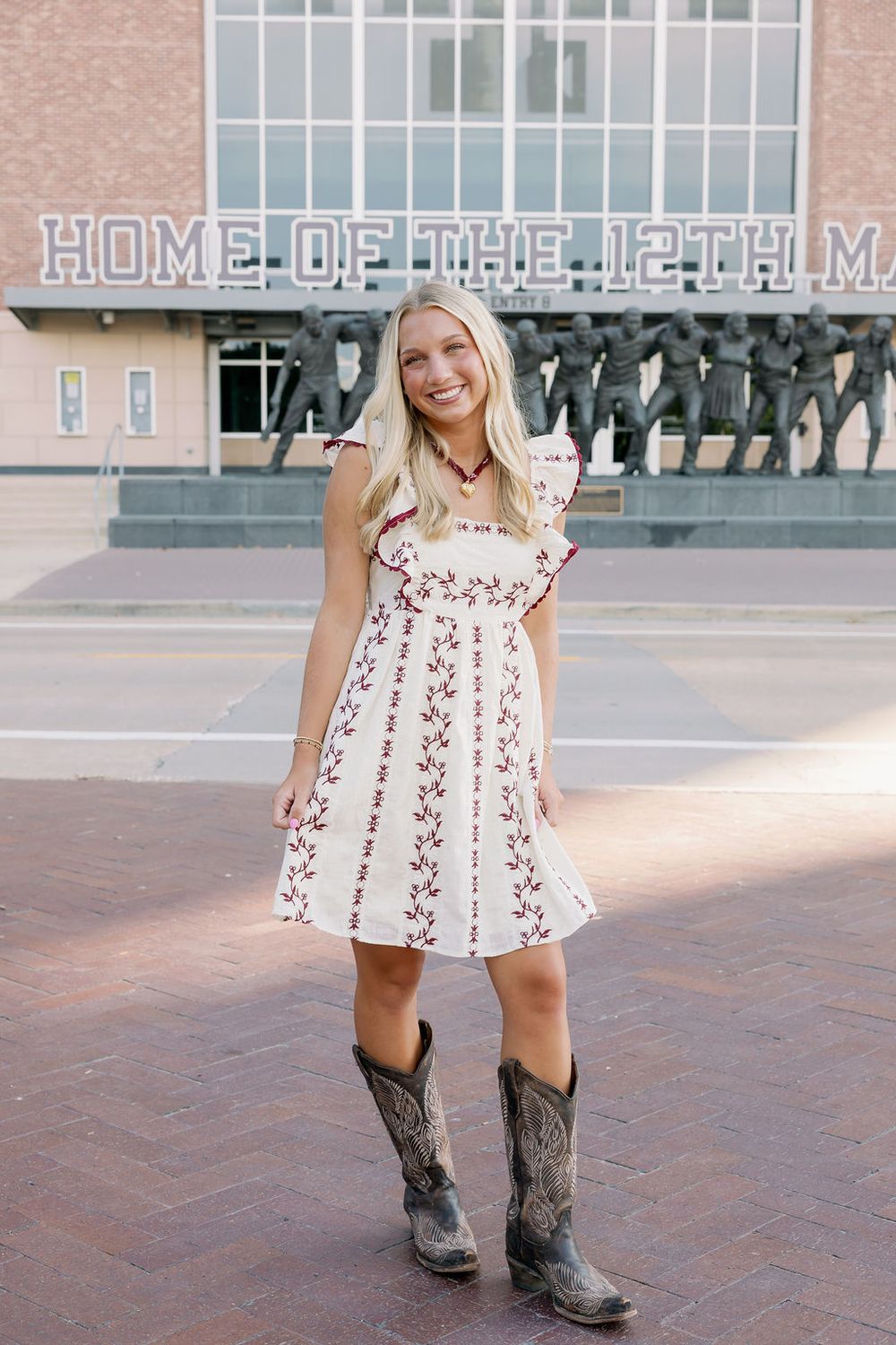 Embroidered Flutter Sleeve Babydoll Mini Dress