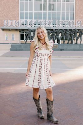 Embroidered Flutter Sleeve Babydoll Mini Dress
