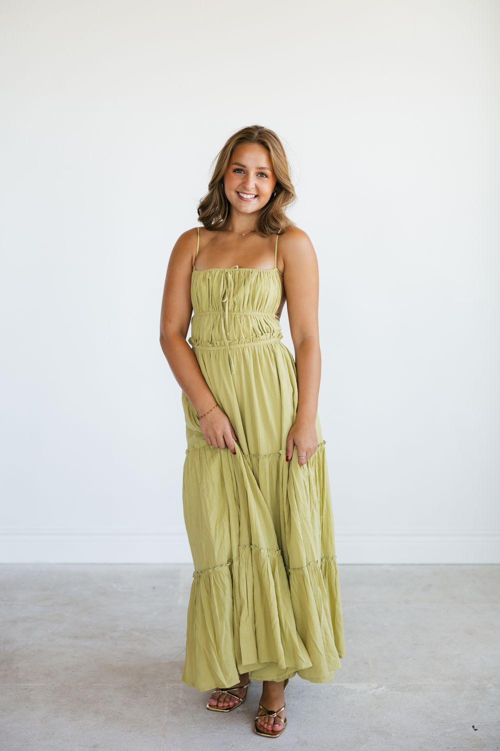Tiered Cut Out Back Midi Dress