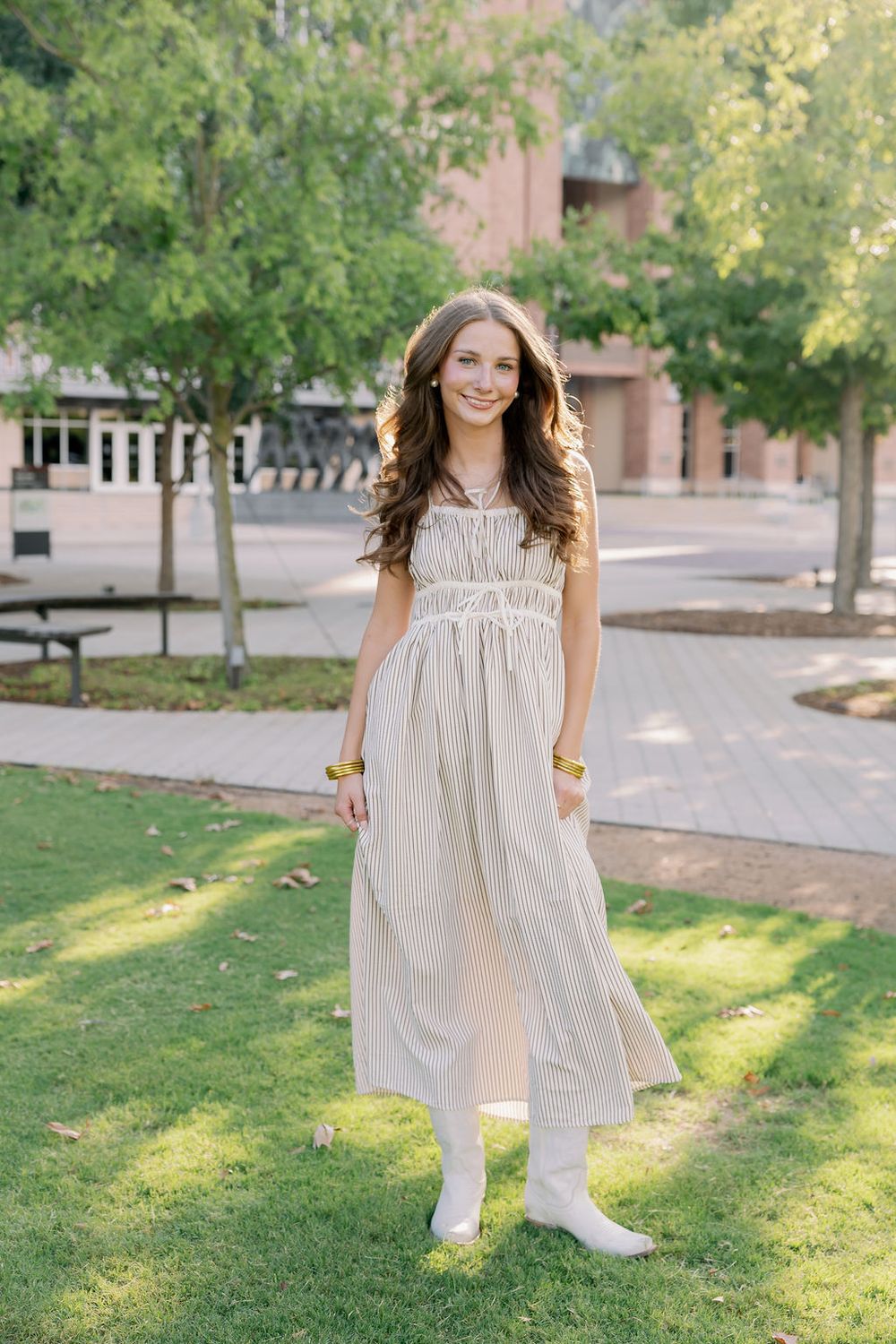 Striped Contrast Strap Midi Dress