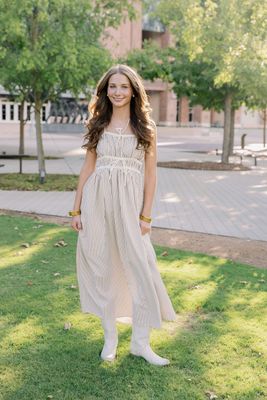 Striped Contrast Strap Midi Dress