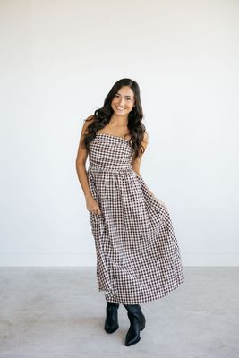 Strapless Smocked Gingham Maxi Dress