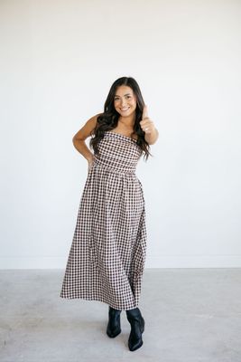 Strapless Smocked Gingham Maxi Dress
