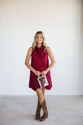 Collared Embroidered Hem Mini Dress