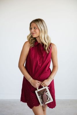 Collared Embroidered Hem Mini Dress