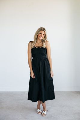 Embroidered Eyelet Bodice Thin Strap Midi