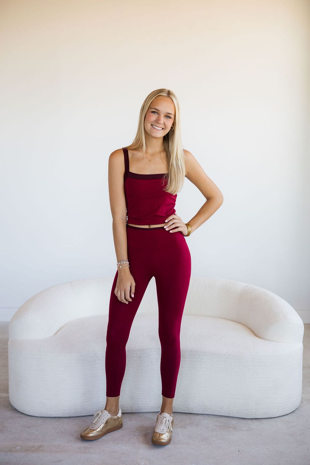 Contrast Block Tank &amp; Double Layer Leggings Set