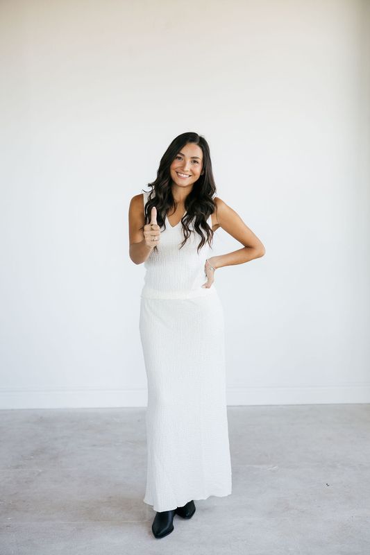 V-Neck Crinkle Textured Tank &amp; Maxi Skirt Set