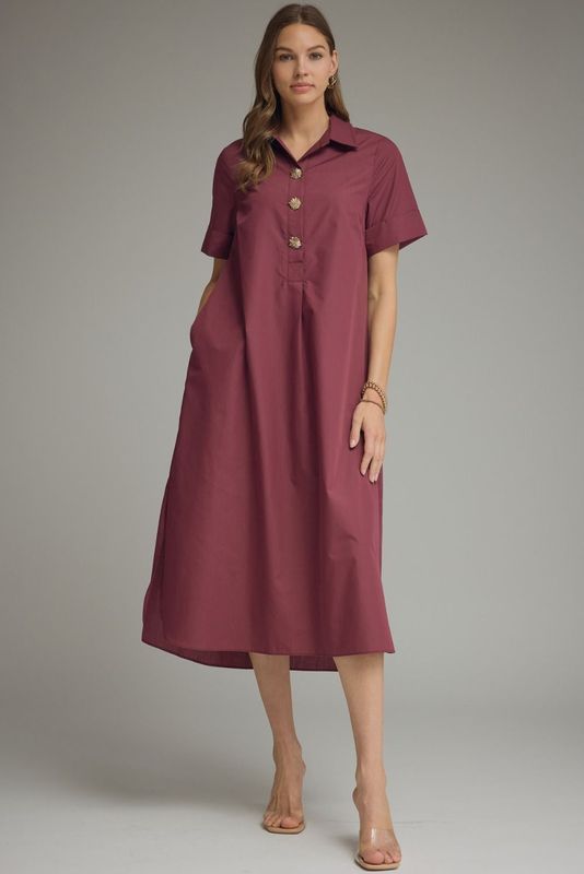 Collared Gold Button Midi