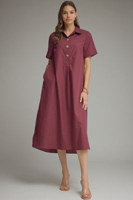 Collared Gold Button Midi