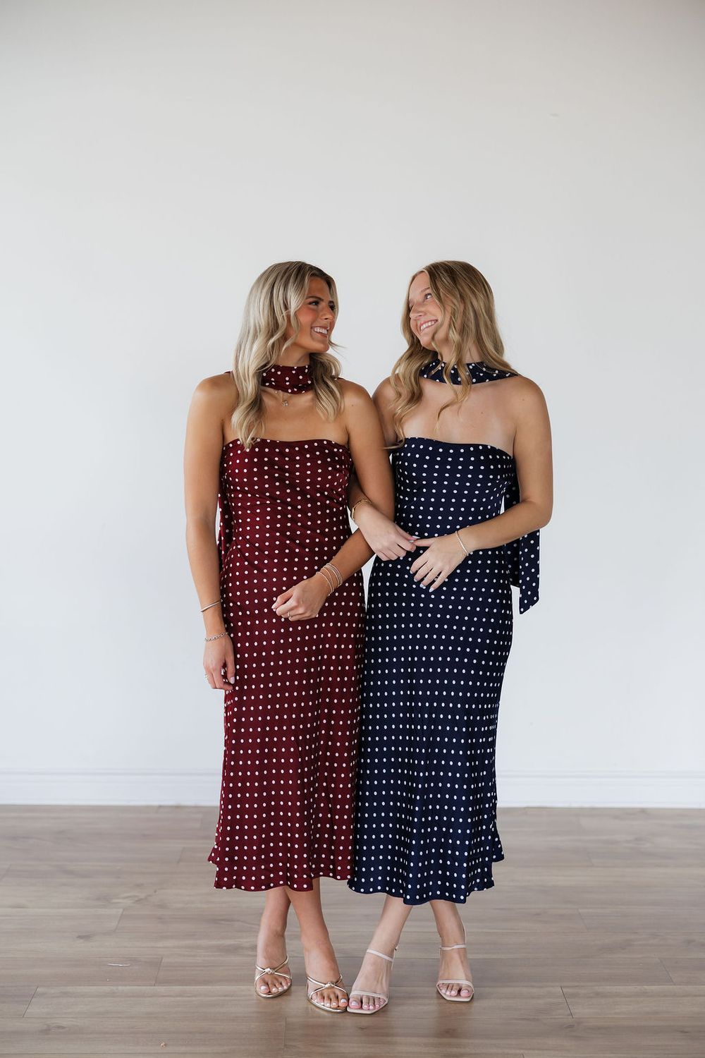 Strapless Polka Dot Midi w/ Neck Scarf