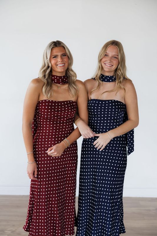 Strapless Polka Dot Midi w/ Neck Scarf