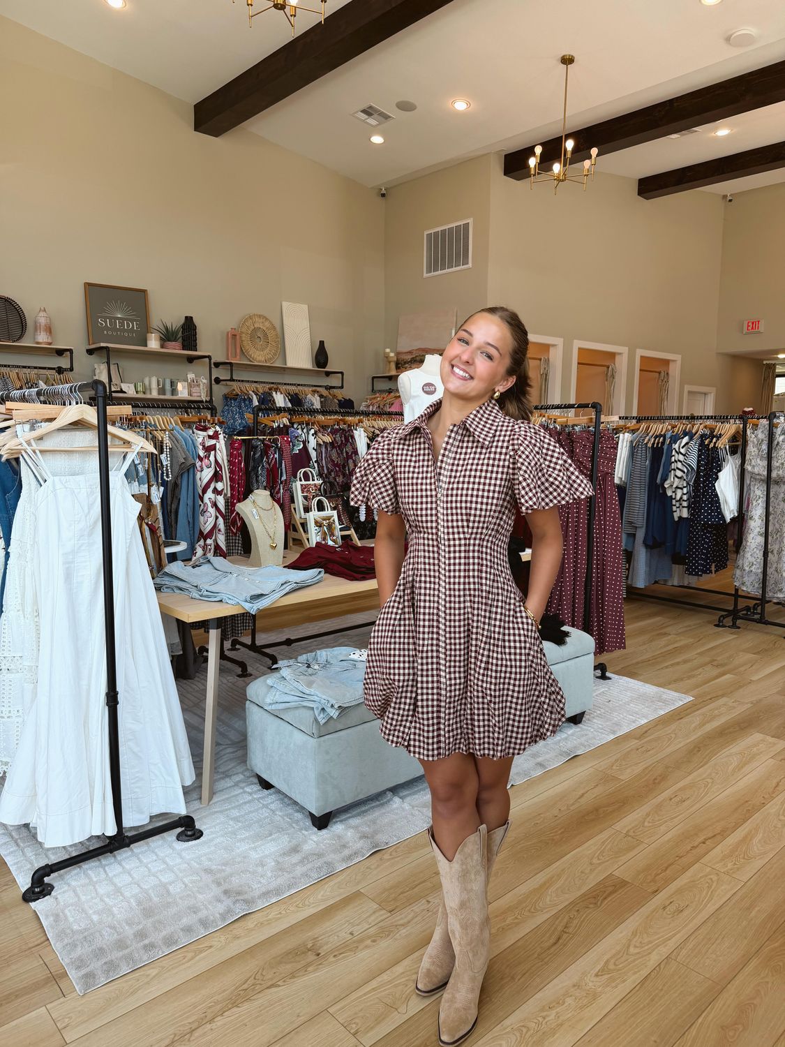 Ressie Gingham Puff Sleeve Mini Dress