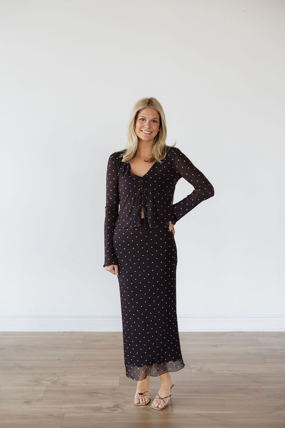 Eda Polka Dot Mesh Midi Skirt