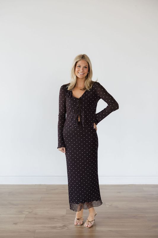Eda Polka Dot Mesh Midi Skirt