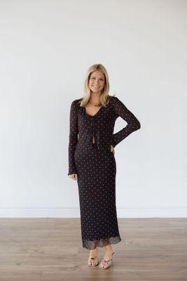 Eda Polka Dot Mesh Midi Skirt