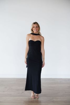Strapless Front Knot Maxi Dress W/ Neck Scarf