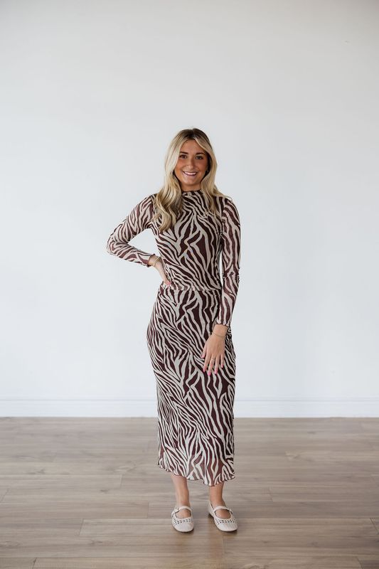 Sevilla Zebra Mesh Midi Dress